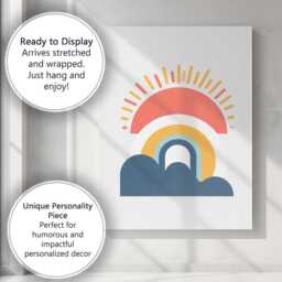 Minimalist Rainbow Sunrise Blue Clouds Geometric Canvas Wall Art Print Decor Picture Ready To Hang - thumbnail 3
