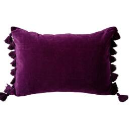 Teal Blue Velvet Lumbar Pillow, Oblong Cushion With Tassel Trim - thumbnail 3