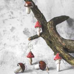 Handmade Ceramic Mushroom Ornaments Christmas Tree Woodland Amanita, Boletus Decor - thumbnail 2