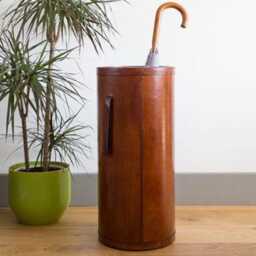 Leather Large Umbrella Stand - Dark Brown Entrance Hall Furniture 3rd Wedding Anniversary Home & Office 50Th Birthday Present - thumbnail 4