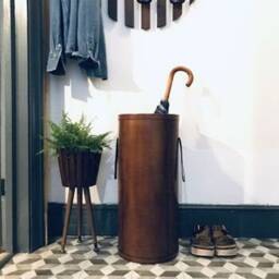 Leather Large Umbrella Stand - Dark Brown Entrance Hall Furniture 3rd Wedding Anniversary Home & Office 50Th Birthday Present - thumbnail 2