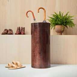 Leather Large Umbrella Stand - Dark Brown Entrance Hall Furniture 3rd Wedding Anniversary Home & Office 50Th Birthday Present - thumbnail 1