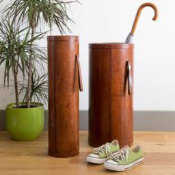 Leather Large Umbrella Stand - Dark Brown Entrance Hall Furniture 3rd Wedding Anniversary Home & Office 50Th Birthday Present - thumbnail 3