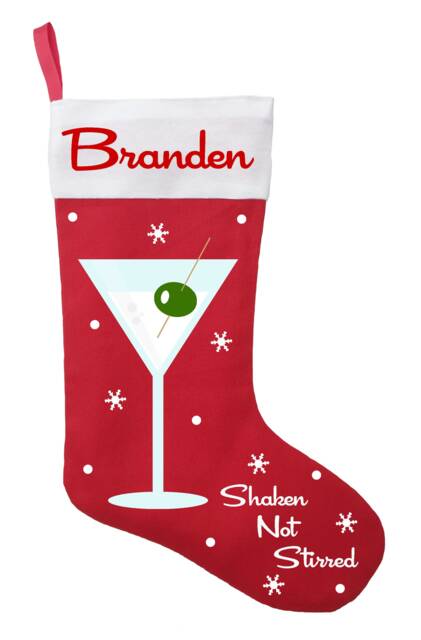 Personalized Martini Christmas Stocking Shaken Not Stirred, Handmade Cotton - image 1
