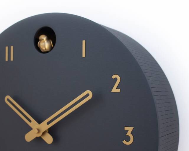 Modern Cuckoo Clock, Minimalist Wooden Wall Decor, Anthracite & Brass Handmade Design - image 1