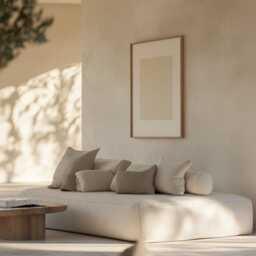 Minimalist Geometric Embroidery Textured Art Framed Modern Textile Wall Hanging, Oak Tapestry, Neutral Tones Zen Artwork - thumbnail 2