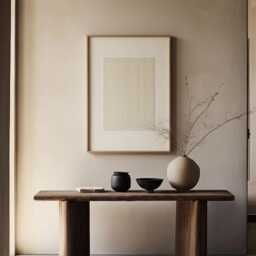 Minimalist Geometric Embroidery Textured Art Framed Modern Textile Wall Hanging, Oak Tapestry, Neutral Tones Zen Artwork - thumbnail 3