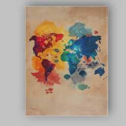 Colourful Abstract Watercolour World Map Contemporary Travel Art Canvas Wall Print Decor Picture Ready To Hang - thumbnail 1