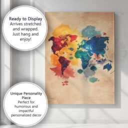 Colourful Abstract Watercolour World Map Contemporary Travel Art Canvas Wall Print Decor Picture Ready To Hang - thumbnail 3