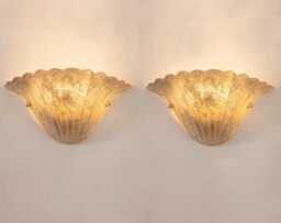 Murano Glass Wall Sconces Set Of 2 Antique Gray Fan-Shaped Made in Italy - thumbnail 1