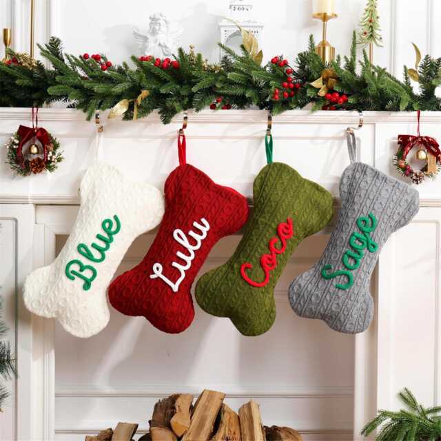 Personalized Pet Dog Christmas Stocking, Bone Stockings, Holiday Stocking For Dog, Gift, Knitted Stockings - image 1