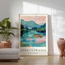 Derwentwater Lake District Print Cumbria Travel Poster, UK Wall Art - thumbnail 2