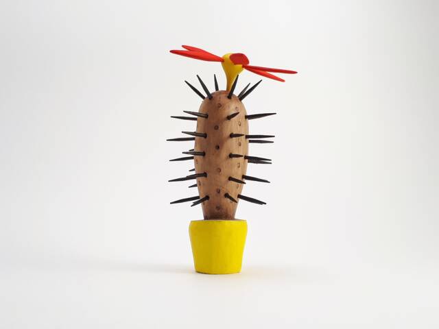 Wooden Cactus Sculpture Hand-Painted Linden Wood Figurine - image 1
