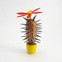 Wooden Cactus Sculpture Hand-Painted Linden Wood Figurine - thumbnail 3