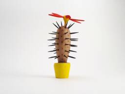 Wooden Cactus Sculpture Hand-Painted Linden Wood Figurine