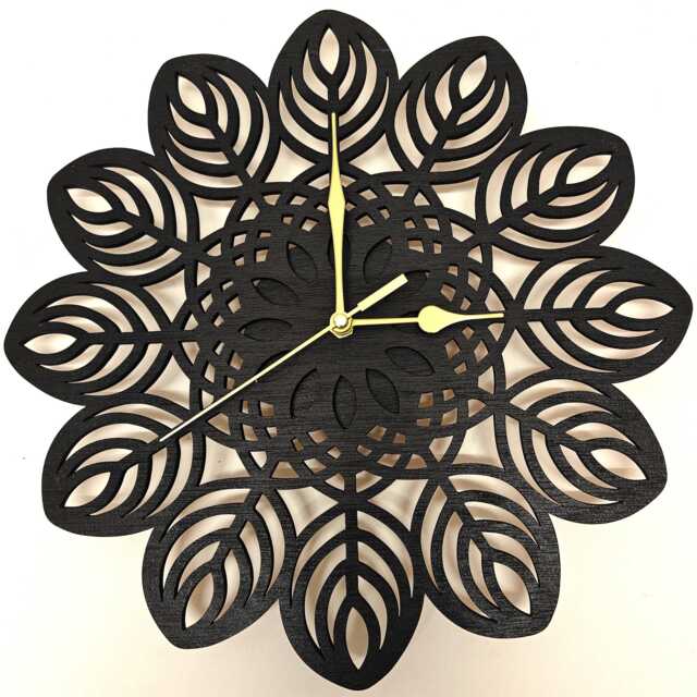 Black Wood Wooden Laser Cut Mandala Flower Pattern Wall Clock Home Door Picture Art Sign Birthday Anniversary Wedding Valentine Gift Design - image 1