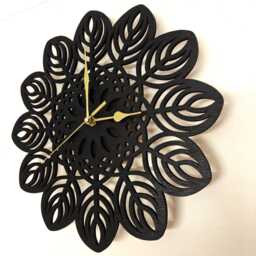 Black Wood Wooden Laser Cut Mandala Flower Pattern Wall Clock Home Door Picture Art Sign Birthday Anniversary Wedding Valentine Gift Design - thumbnail 3