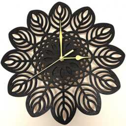 Black Wood Wooden Laser Cut Mandala Flower Pattern Wall Clock Home Door Picture Art Sign Birthday Anniversary Wedding Valentine Gift Design - thumbnail 1