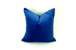 Royal Blue Cotton Velvet Pillow Cover, Luxe European Cushion, Zipper Closure - thumbnail 1