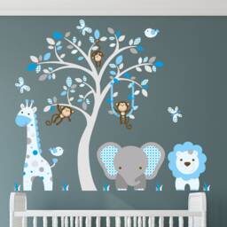 Safari Nursery Wall Decals, Turquoise Blue Grey Jungle Animals - thumbnail 1