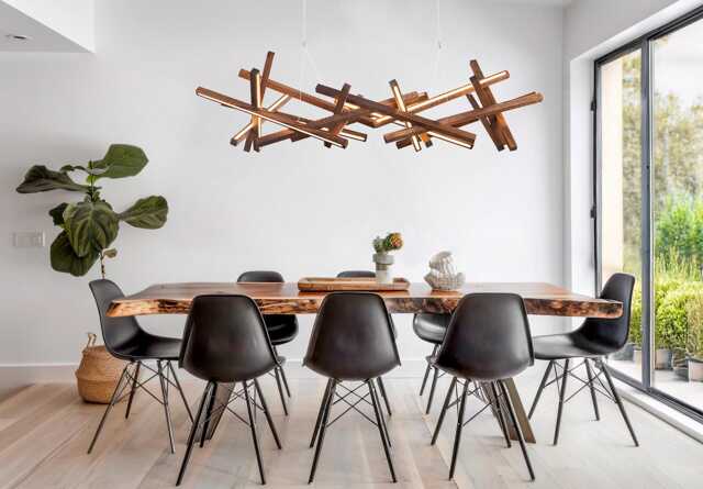 Coastal Oak Wood Chandelier - Handmade Wooden Lighting For Dinning Room, Unique Ceiling Light Dining Table & Kitchen Hanging Lamp - image 1