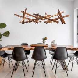 Handmade Oak Wood Led Chandelier - Modern Minimalist Hanging Light - thumbnail 2