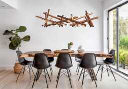 Coastal Oak Wood Chandelier - Handmade Wooden Lighting For Dinning Room, Unique Ceiling Light Dining Table & Kitchen Hanging Lamp - thumbnail 1