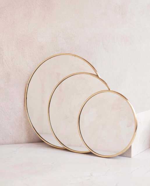 Moroccan Round Brass Mirror - Handmade Gold Wall Art & Home Decor - image 1