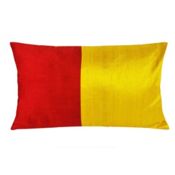 Handmade Colorblock Silk Lumbar Pillow Cover - Yellow & Red - thumbnail 1