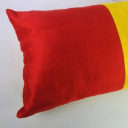 Handmade Colorblock Silk Lumbar Pillow Cover - Yellow & Red - thumbnail 2