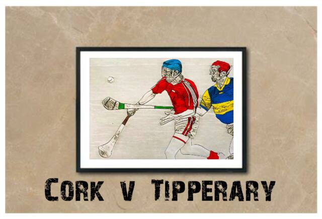 Personalised Any Team Retro Hand Coloured Hurling Art Print. - Any County Or Club - image 1