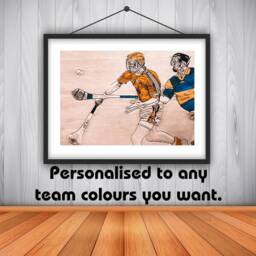 Personalised Any Team Retro Hand Coloured Hurling Art Print. - Any County Or Club - thumbnail 2