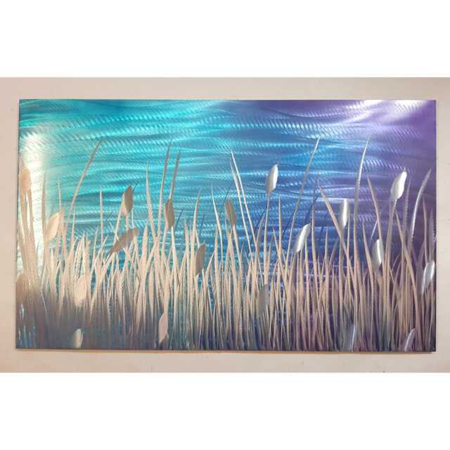 Abstract Metal Wall Art, Teal Purple Silver, By The Lake, R Toomer Art - image 1