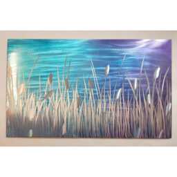 Abstract Metal Wall Art, Teal Purple Silver, By The Lake, R Toomer Art