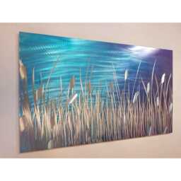 Abstract Metal Wall Art, Teal Purple Silver, By The Lake, R Toomer Art - thumbnail 2