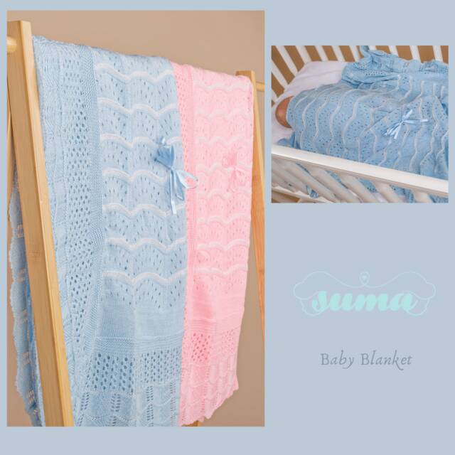 Light Blue Knit Baby Blanket, Soft Nursery Blanket - 40x50 - image 1