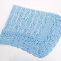 Light Blue Knit Baby Blanket, Soft Nursery Blanket - 40x50 - thumbnail 3