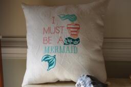 Embroidered I Must Be A Mermaid Pillow - Beach Decor - thumbnail 1