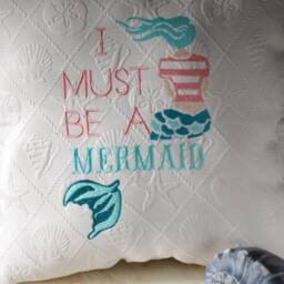 Embroidered I Must Be A Mermaid Pillow - Beach Decor - thumbnail 4