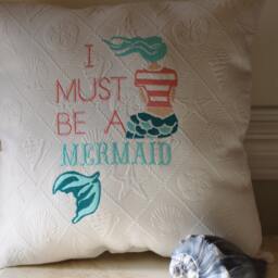 Embroidered I Must Be A Mermaid Pillow - Beach Decor - thumbnail 3