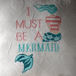 Embroidered I Must Be A Mermaid Pillow - Beach Decor - thumbnail 2