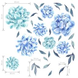 Wall Decor Peony Flower Blue, Kids Room Wall Art, Floral Wallpaper, Nursery Decor, Flowers Decals - thumbnail 2