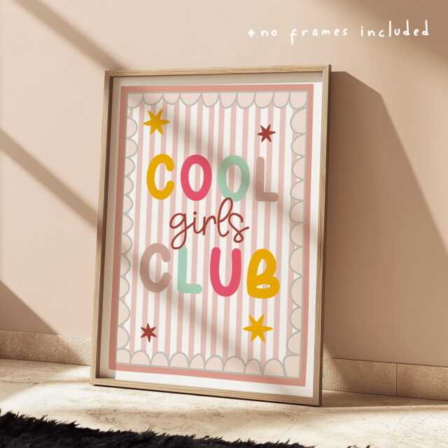 Cool Girls Club in Bright Colours, Pink & Green Bedroom Quote Print With Scalloped Border, Girl Nursery Poster - image 1