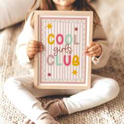Cool Girls Club in Bright Colours, Pink & Green Bedroom Quote Print With Scalloped Border, Girl Nursery Poster - thumbnail 2