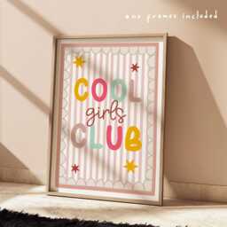 Cool Girls Club in Bright Colours, Pink & Green Bedroom Quote Print With Scalloped Border, Girl Nursery Poster - thumbnail 1