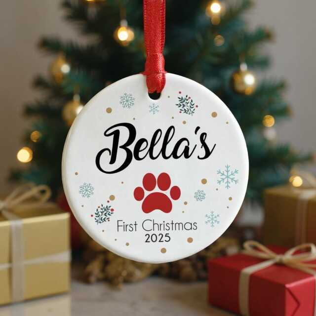 Personalised Puppy's First Christmas Ceramic Bauble Dog Keepsake Gift - image 1