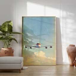 Blue Sky Airplane Poster - Vintage Jet Aviation Art Minimal Travel Wall Decor - thumbnail 3