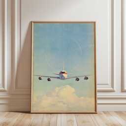 Blue Sky Airplane Poster - Vintage Jet Aviation Art Minimal Travel Wall Decor - thumbnail 1