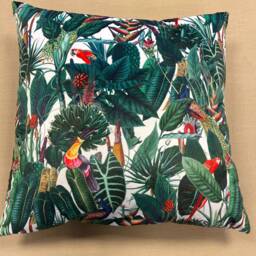 Hand Made Double Sided Plush 290Gsm Velvet - Large Cushion Cover With Rain Forest Theme in Natural