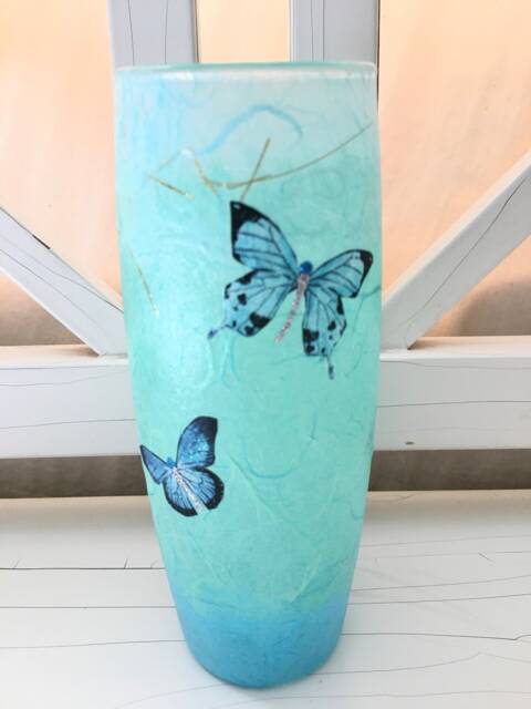 Blue Butterfly Glass Holder With Decorative Sparkles For Vase - image 1